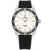 Tommy Hilfiger Herrenuhr mit schwarzem Lederarmband, rundem silbernem Gehäuse und Datumsanzeige