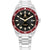 Tommy Hilfiger Herrenuhr TH85, silbernes Metallarmband, schwarzes Zifferblatt, rote Lünette