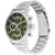 Herrenarmbanduhr mit silbernem Edelstahlgehäuse und grünem Zifferblatt, Chronographenzähler