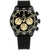 Damen-Armbanduhr mit schwarzem Textilarmband, rundem Chronographen-Zifferblatt mit Goldakzenten