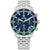 Herren-Armbanduhr mit silbernem Metallarmband, dunkelblauem Zifferblatt und Chronograph-Subdials.