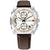 Herren-Chronograph mit perforiertem Lederarmband, braun, rundes Gehäuse und Zifferblatt