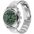 Herren-Armbanduhr mit grünem Chronographenzifferblatt, Edelstahlgehäuse und Seitenknöpfen