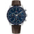 Herren-Armbanduhr mit blauem Zifferblatt, braunem Lederarmband und Tachymeterring