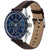 Herrenarmbanduhr mit blauem Zifferblatt und Tachymeter, braunem Lederarmband
