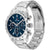 Herrenarmbanduhr, Edelstahlgehäuse und -band, blaues Zifferblatt mit Tachymeter-Ring.