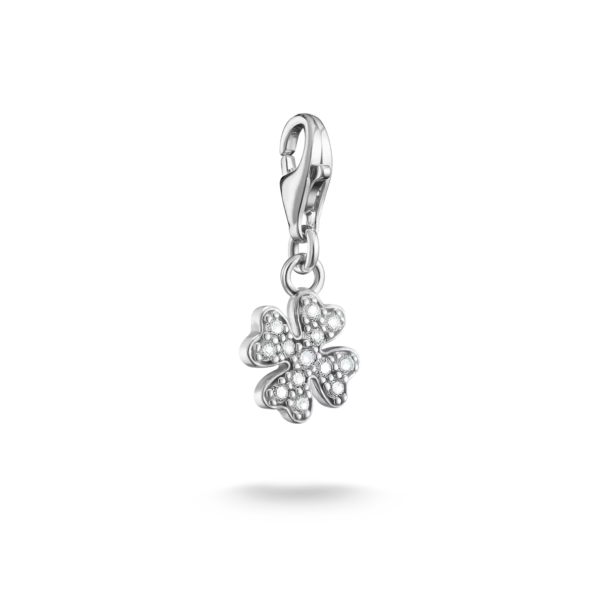 Charm trèfle en argent sterling 925 avec pierres scintillantes sur fermoir