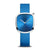 Damenuhr mit blauem Zifferblatt, silbernem Gehäuse und blauem Milanaise-Armband