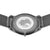Herrenarmbanduhr Rückansicht: rundes Gehäuse mit Gravur, graues Milanaise-Armband