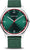 Herrenuhr mit grünem Zifferblatt, grünen Stoffarmband und silbernem Gehäuse, rote Akzente