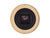 Fond d'une horloge murale avec boîtier en bois et mouvement visible dans un cercle noir