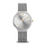 Silberne Damenuhr mit Milanaise-Armband und Saphirglas, goldene Zeiger und Indexe