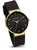 Montre unisexe, oblique : cadran noir, boîtier doré, bracelet en silicone noir