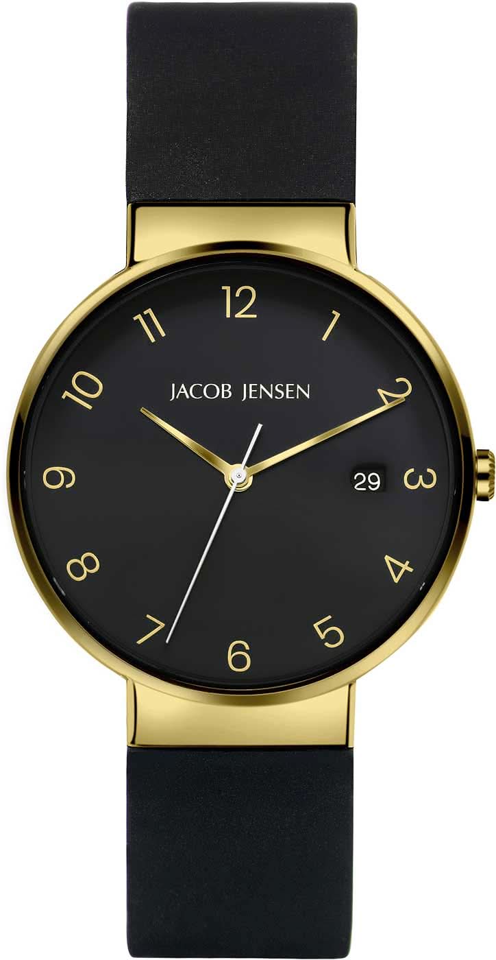 Montre unisexe avec cadran noir, boîtier doré et bracelet en silicone noir