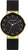 Montre unisexe avec cadran noir, boîtier doré et bracelet en silicone noir