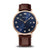 Herrenarmbanduhr mit blauem Zifferblatt, roségoldfarbenem Gehäuse und braunem Lederarmband