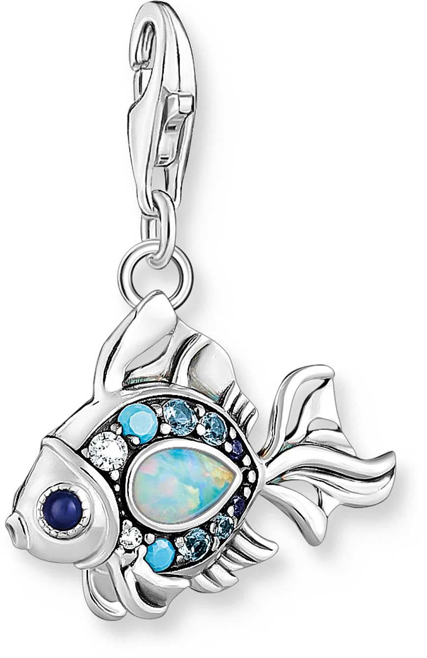 Pendentif poisson en argent sterling 925 avec pierres bleues et accents d'opale