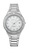 Montre pour femme avec bracelet en métal argenté et cadran blanc, lunette ronde