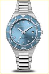 Montre pour femme avec bracelet en acier inoxydable argenté et cadran bleu, trois aiguilles