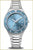 Montre pour femme avec bracelet en acier inoxydable argenté et cadran bleu, trois aiguilles
