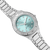 Montre pour femme avec cadran bleu clair, aiguilles et bracelet en acier inoxydable