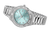 Montre pour femme avec cadran bleu clair et bracelet en acier inoxydable argenté, vue de profil