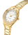 Montre femme dorée, boîtier rond avec cadran blanc et bracelet milanais
