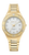Montre pour femme dorée avec cadran blanc, aiguilles et bracelet milanais