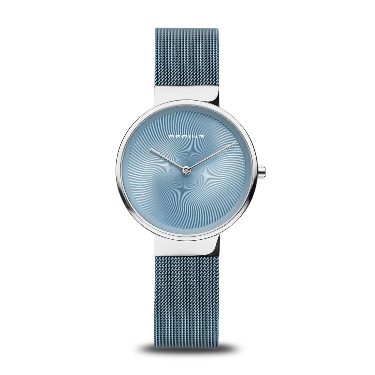 Montre pour femme avec boîtier rond, cadran bleu et bracelet milanais