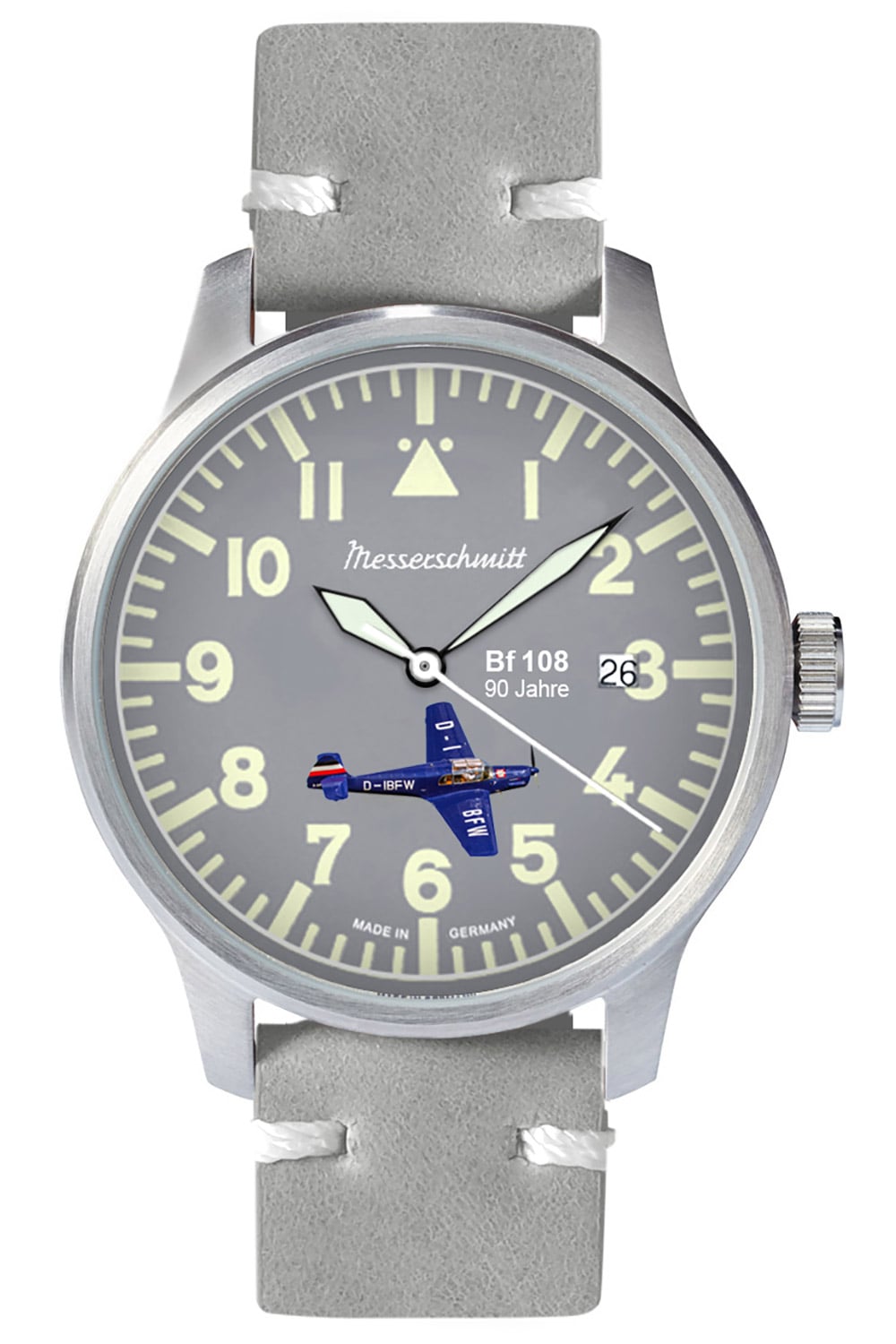 Messerschmitt Herrenarmbanduhr BF 108 mit dunklem Zifferblatt, Leuchtzeigern und Datumsanzeige