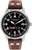 Bracelet de montre pour homme avec bracelet en cuir marron, cadran noir et aiguille des secondes rouge