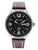Bracelet de montre pour homme avec cadran noir, aiguilles rouges, bracelet en cuir marron, boîtier en acier