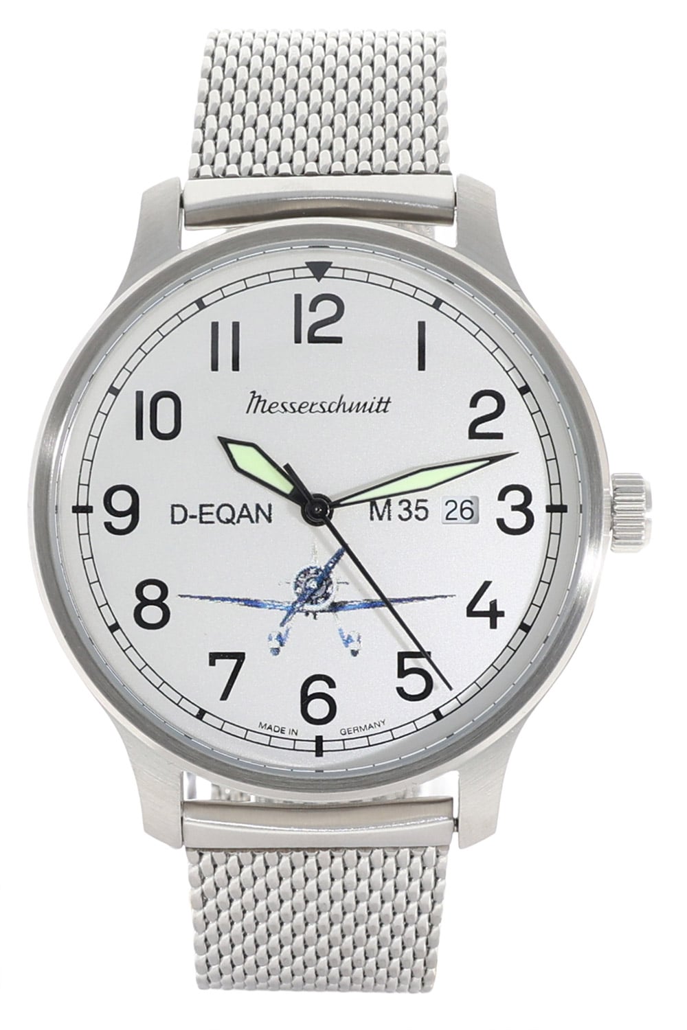 Messerschmitt M35 M-35Q-SM Herren Armbanduhr Silber • Schweizer Quarzwerk • Milanaise-Armband