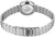 Montre pour femme avec bracelet en métal argenté et fermoir, dos du boîtier avec gravure