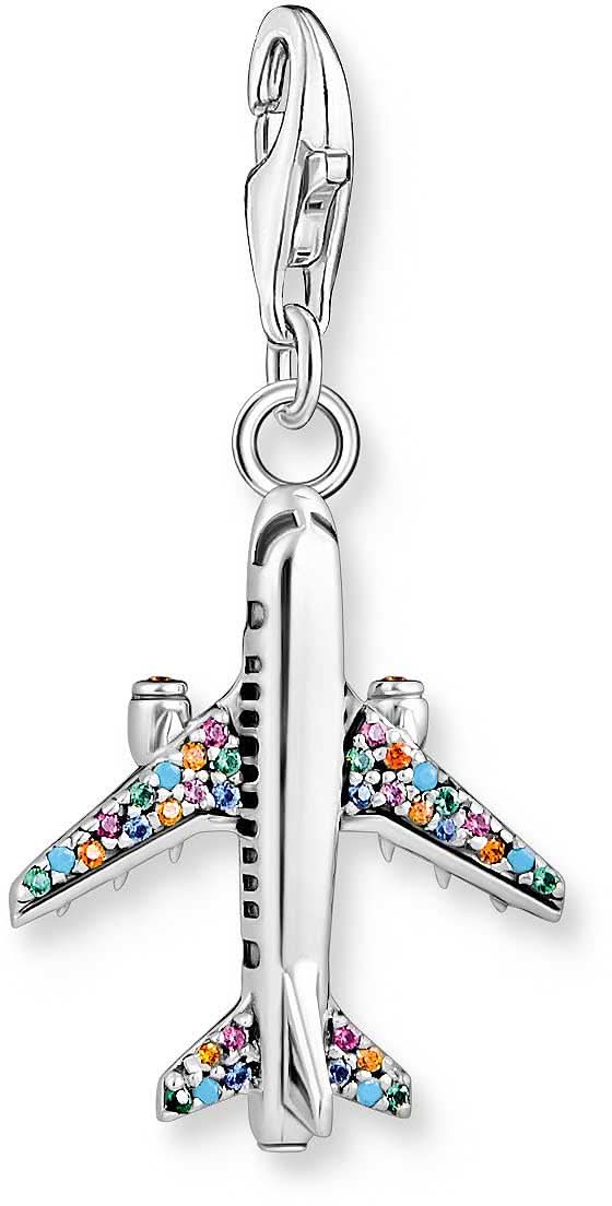 Pendentif Charm Avion 3D avec pierres colorées - Argent Sterling 925