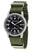 Messerschmitt Herrenarmbanduhr mit schwarzem Zifferblatt, silbernem Gehäuse und olivgrünem Textilband