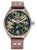 Herrenarmbanduhr mit rundem Edelstahlgehäuse, braunem Lederarmband und Camouflage-Zifferblatt