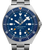 Montre homme avec cadran bleu, bracelet en acier inoxydable argenté et index luminescents