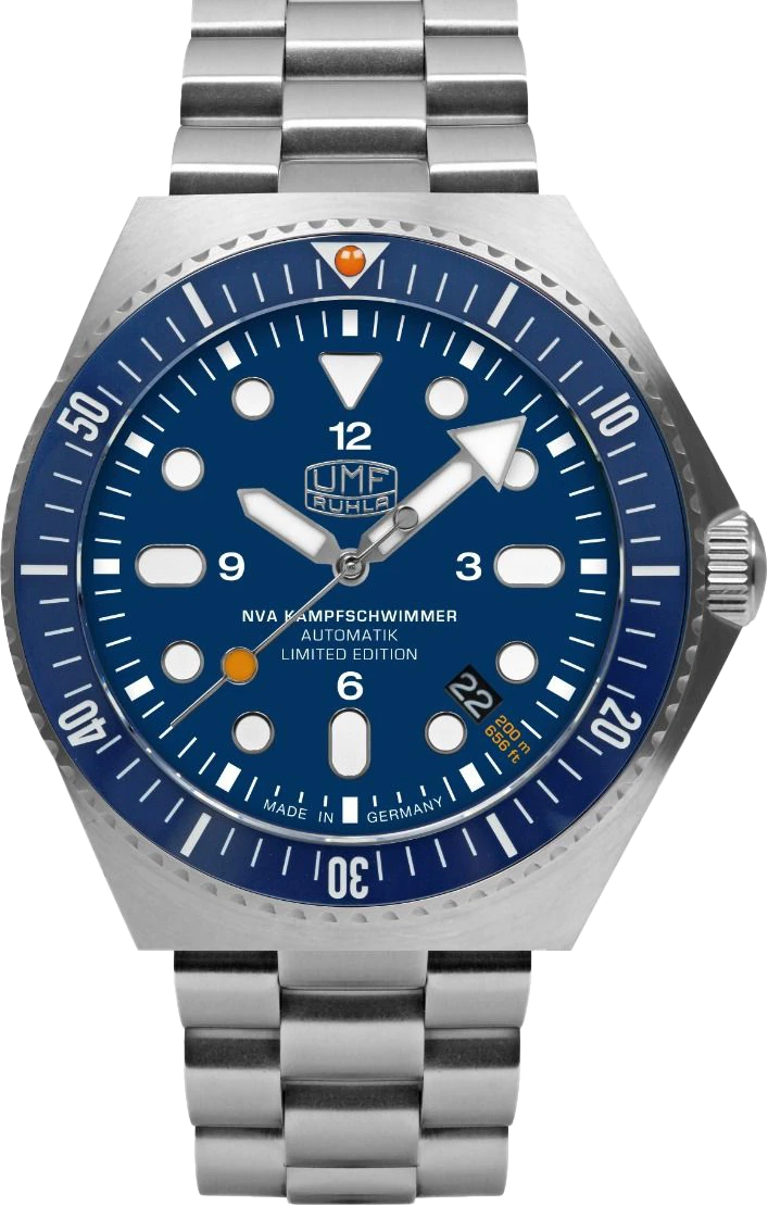 Montre pour homme avec cadran bleu et bracelet rond en acier inoxydable argenté