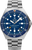 Montre pour homme avec cadran bleu et bracelet rond en acier inoxydable argenté