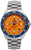 Herrenarmbanduhr: orangefarbenes Zifferblatt, blaue Lünette, silbernes Edelstahlband