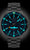 Montre bracelet homme avec bracelet en métal argenté et cadran bleu, index luminescents, automatique