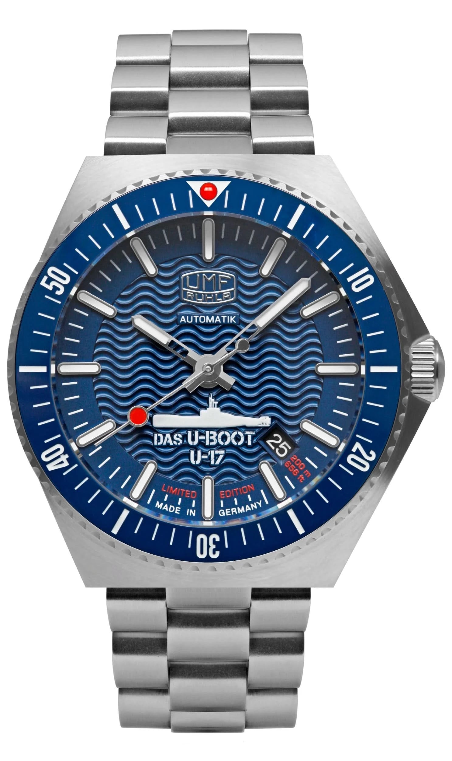 Bracelet de montre pour homme en argent avec cadran bleu, automatique, index