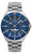 Bracelet de montre pour homme en argent avec cadran bleu, automatique, index