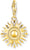 Pendentif doré avec soleil 3D et centre jaune, bordé de strass