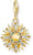 Pendentif doré avec soleil 3D, bordure bleue et pierres colorées, avec fermoir mousqueton