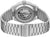Rückseite einer Herrenuhr aus Edelstahl mit Armbandgliedern und Gravur