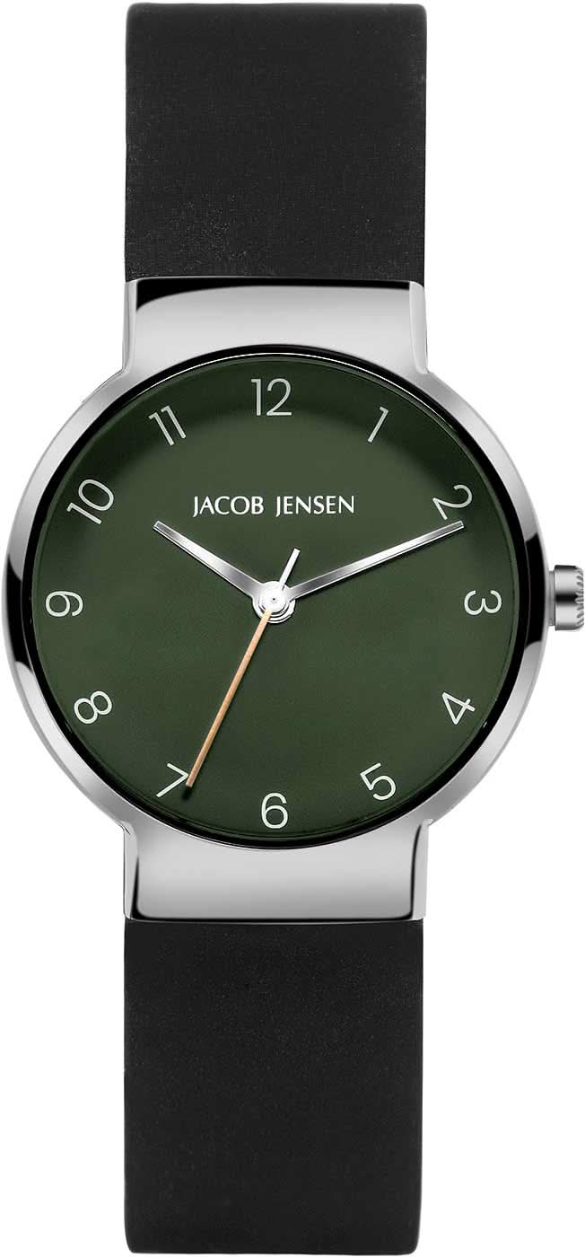 Montre Jacob Jensen pour homme avec bracelet en cuir noir et cadran vert