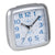 Réveil en quartz argenté avec boîtier carré et cadran bleu avec index des heures