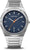 Bracelet de montre pour homme avec cadran bleu, bracelet en métal argenté et aiguille orange